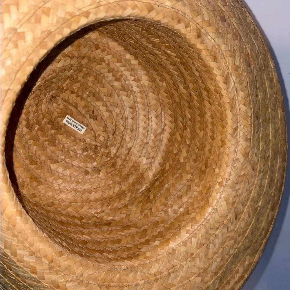 Made in Philippines Straw Wide Brim Hat With Rustic Floral Detail Cottagecore OS